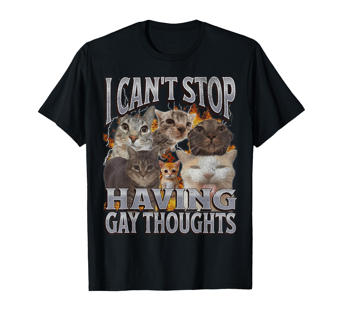 Can't Stop Having Gay Thoughts Funny Cat Meme Bootleg T-Shirt