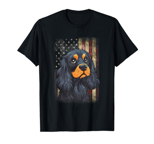Patriotic Black And Tan Cocker Spaniel Flag USA Dog Lover Men Women T-Shirt