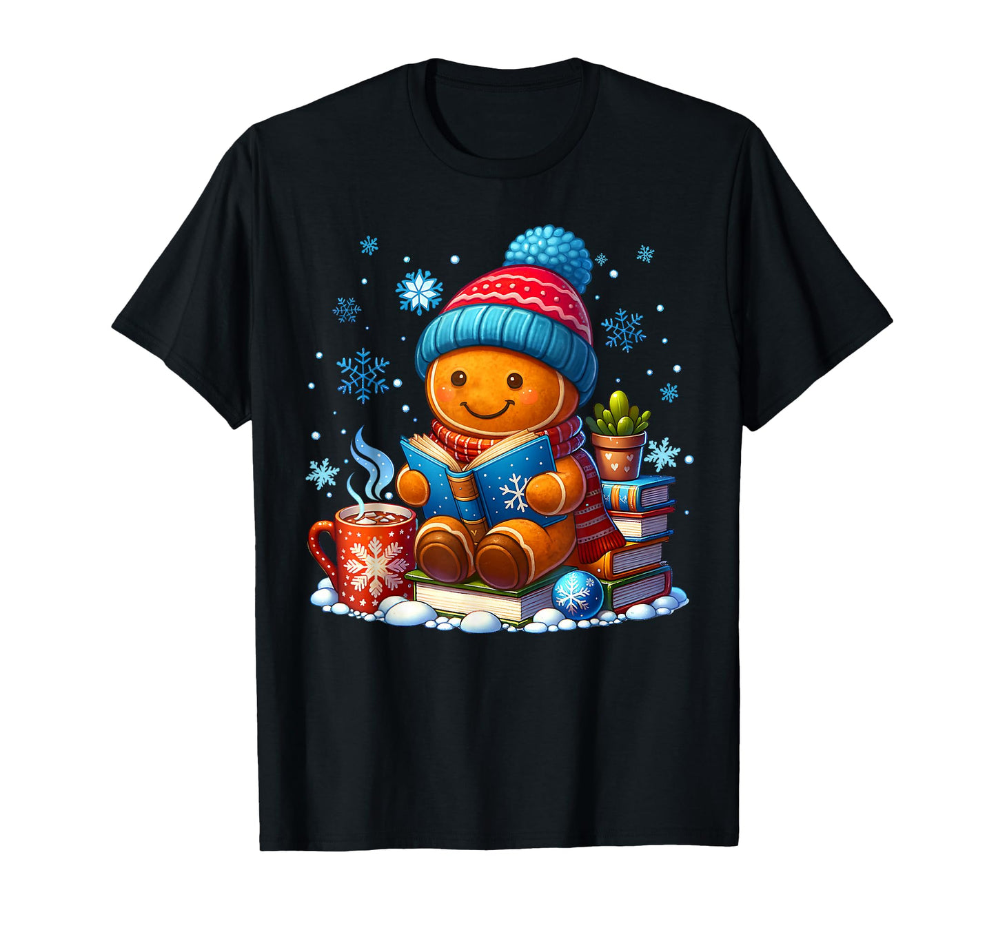 Gingerbread Reading Book Snowflake Christmas Pajamas Holiday T-Shirt