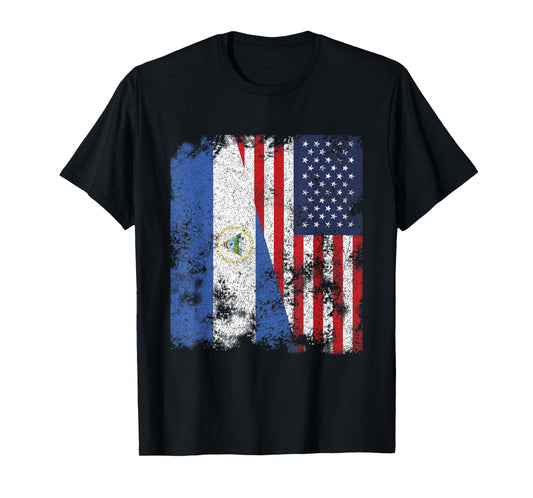 Nicaragua USA Flag Distressed - Half American T-Shirt