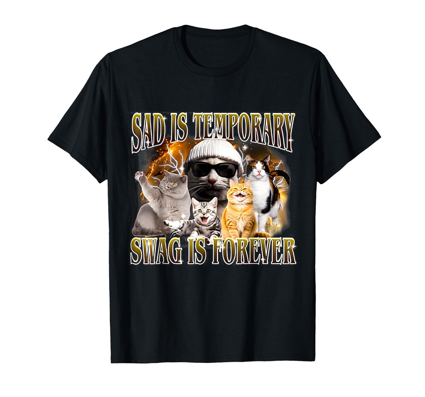 Sad Is Temporary Swag Is Forever Cat & FUNNY Meme Cute Cat T-Shirt for Men Women Kids