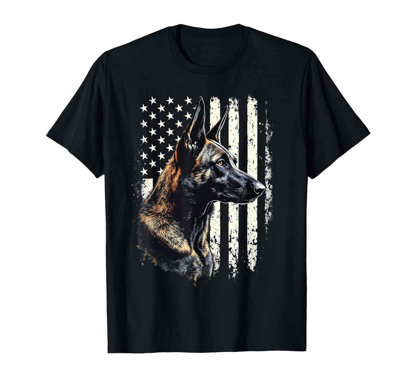 Malinois Dog Patriotic American Flag Belgian Malinois Lovers T-Shirt
