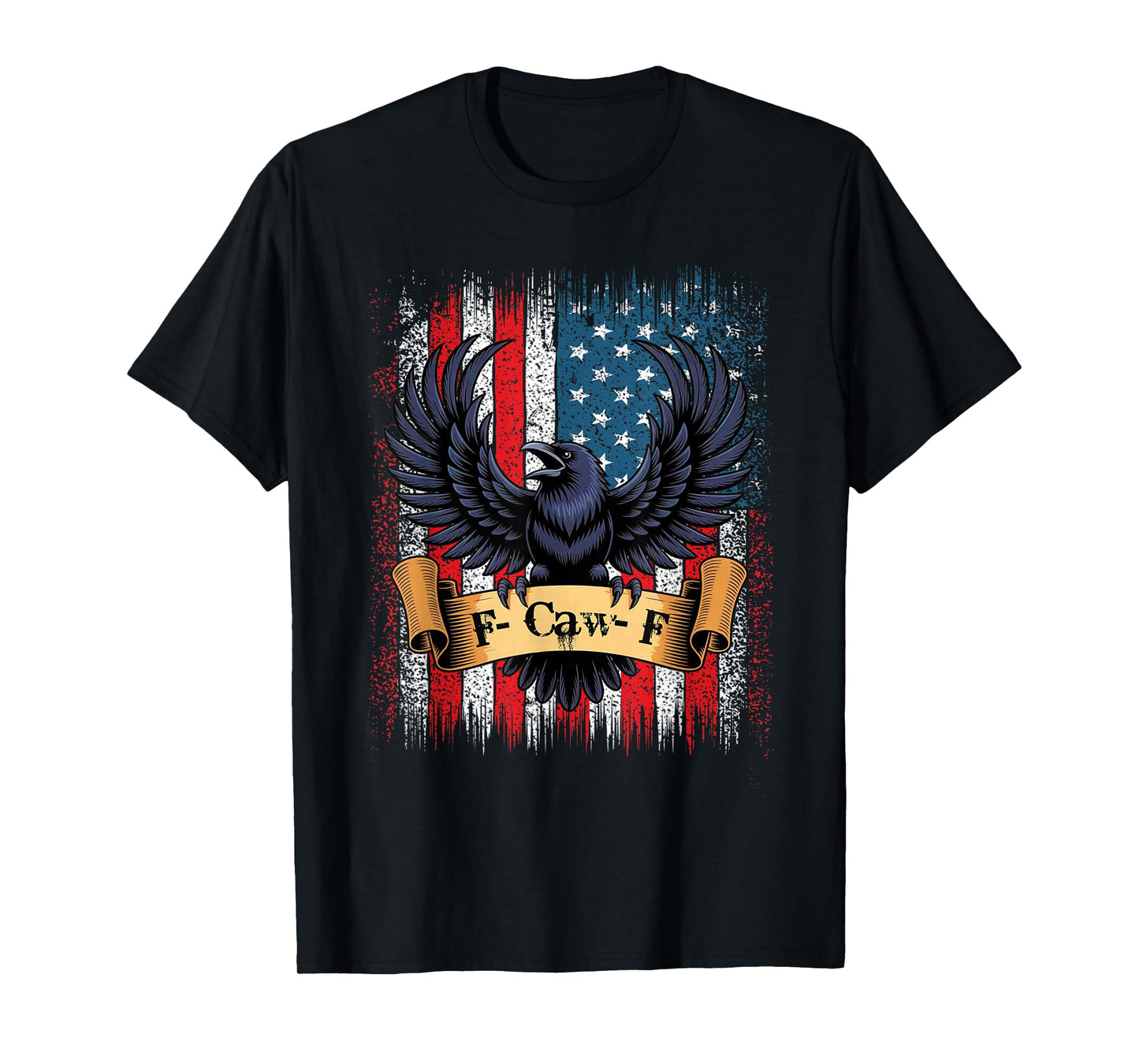 F-Caw-F Black Crow Black Bird Retro USA Flag Vintage F-Caw-F T-Shirt