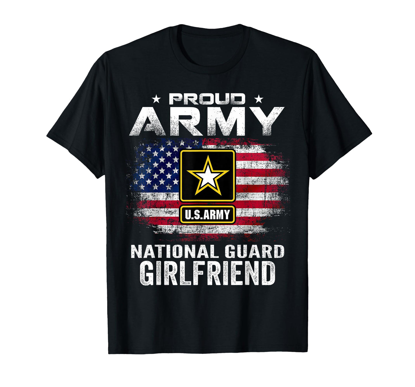 Proud Army National Guard Girlfriend With American Flag Gift T-Shirt