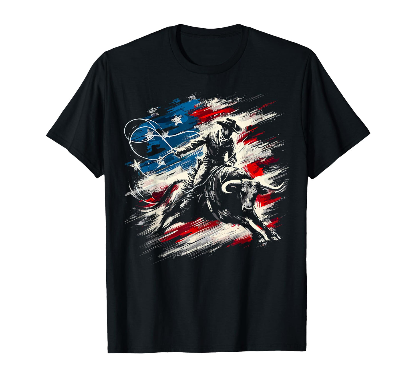 Rodeo Cowboy Bull Riding American Flag Western T-Shirt