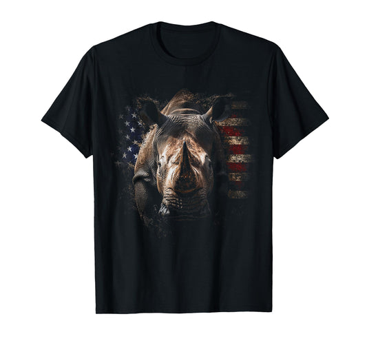 Patriotic Rhino Vintage American Flag Design T-Shirt