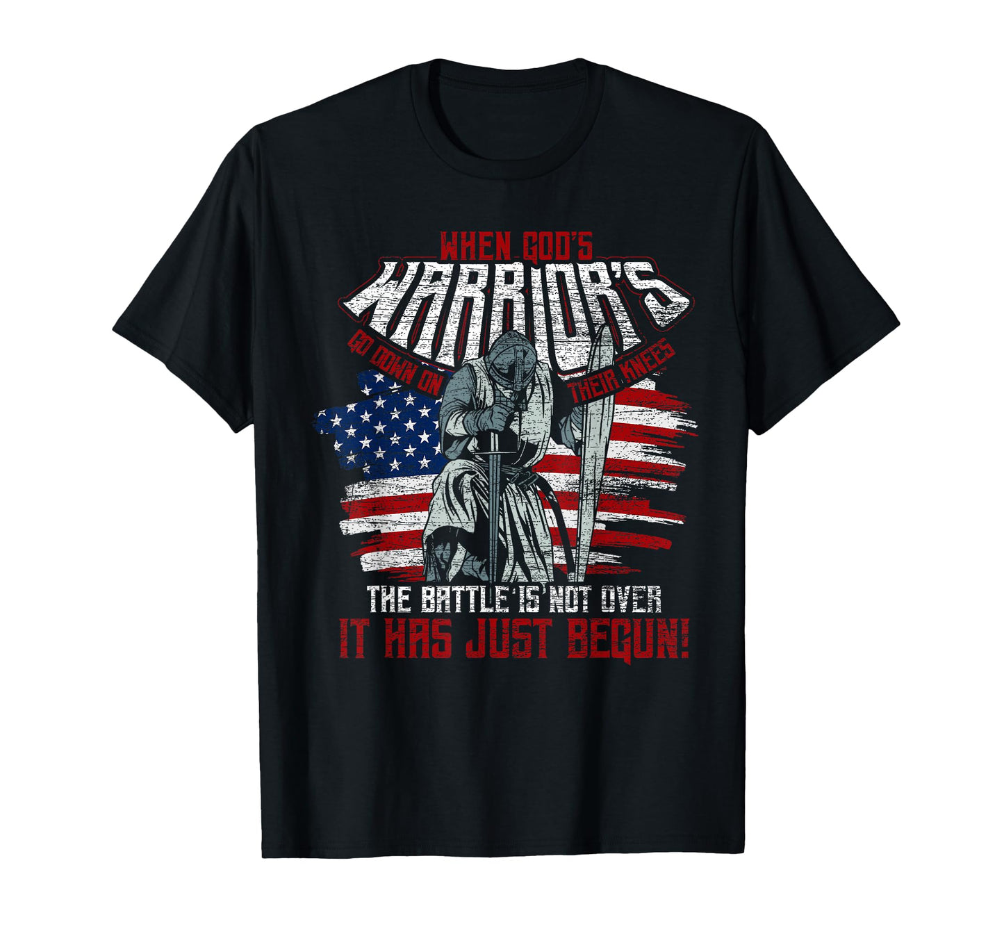 USA Flag When Gods Warriors Go Down On Their Knees Jesus T-Shirt