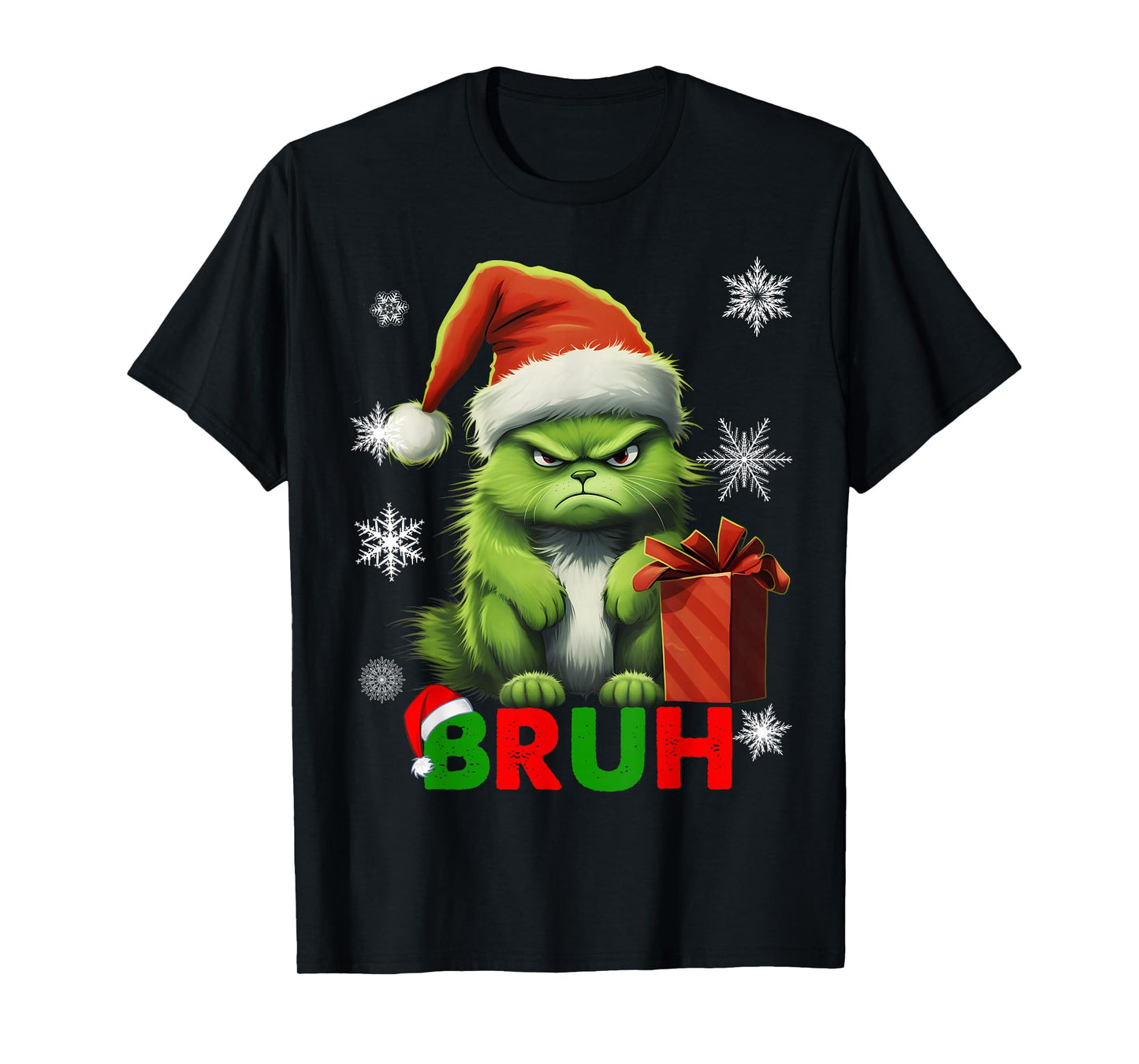 Cat Christmas Bruh Funny Xmas Y2K Meowy Cat Lovers Santa Hat T-Shirt