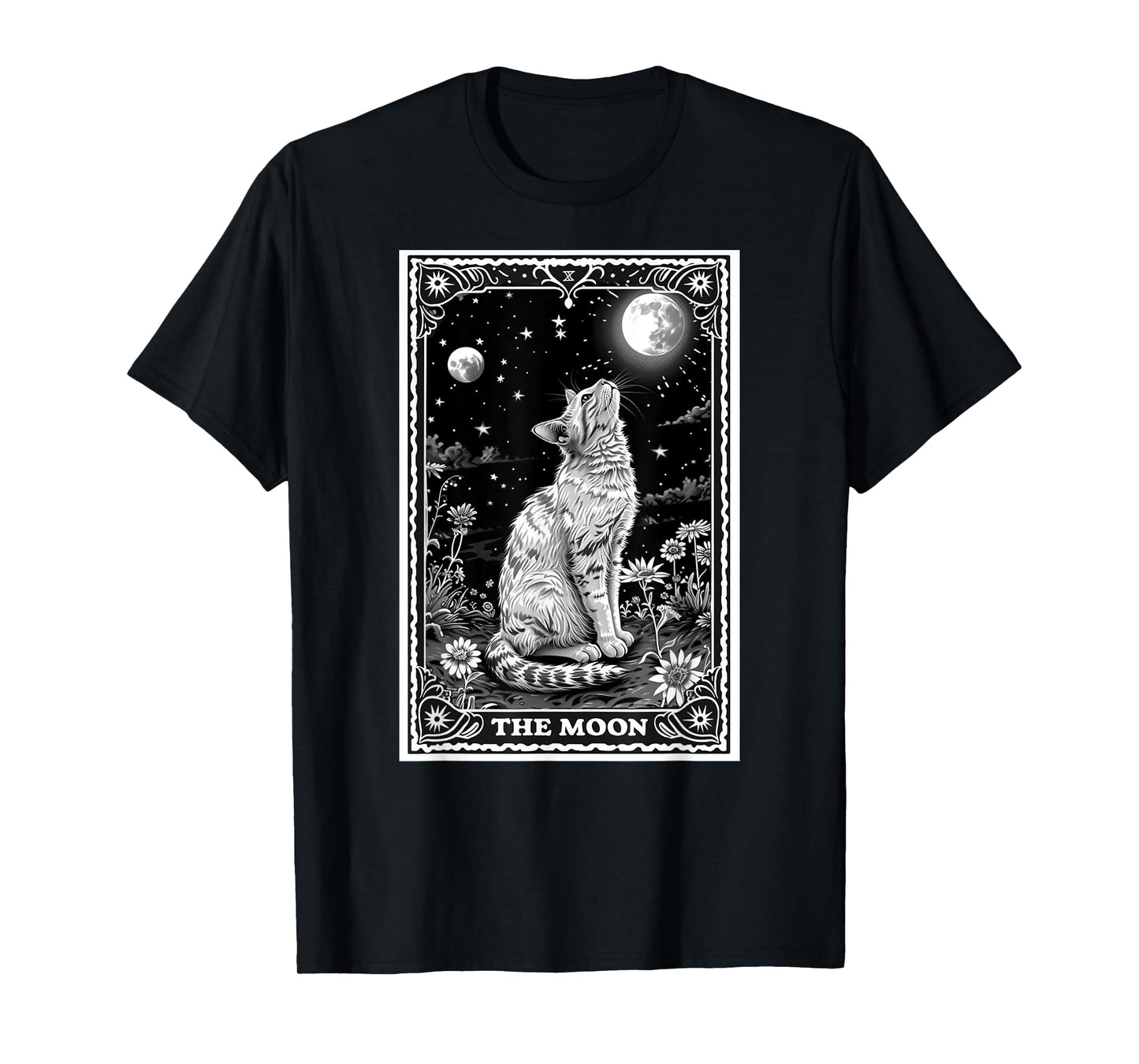 Cat Tarot Card Witchy Moon Hat Halloween Black Cats Zodiac Men Women Kids T-Shirt
