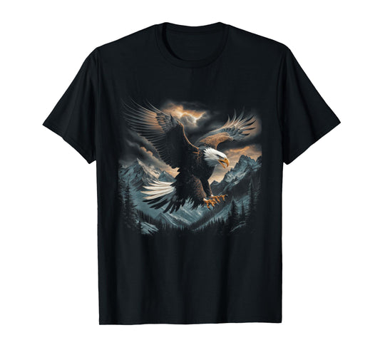 Bald Eagle Flying Across Mountains Forest American T-Shirt