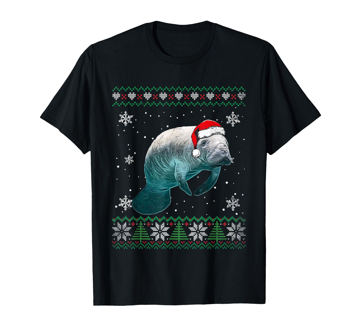 Santa Manatee Ugly Sweater Animals Christmas Pajama T-Shirt