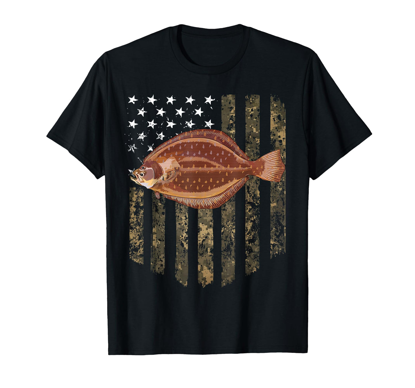 Camo American Flag Flounder Fishing 4th Of July T-Shirt