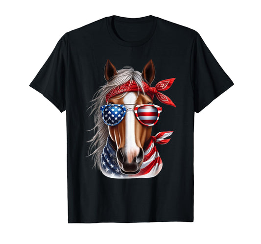 Horse 4th of July Shirt Men Boys Horse American USA Flag T-Shirt