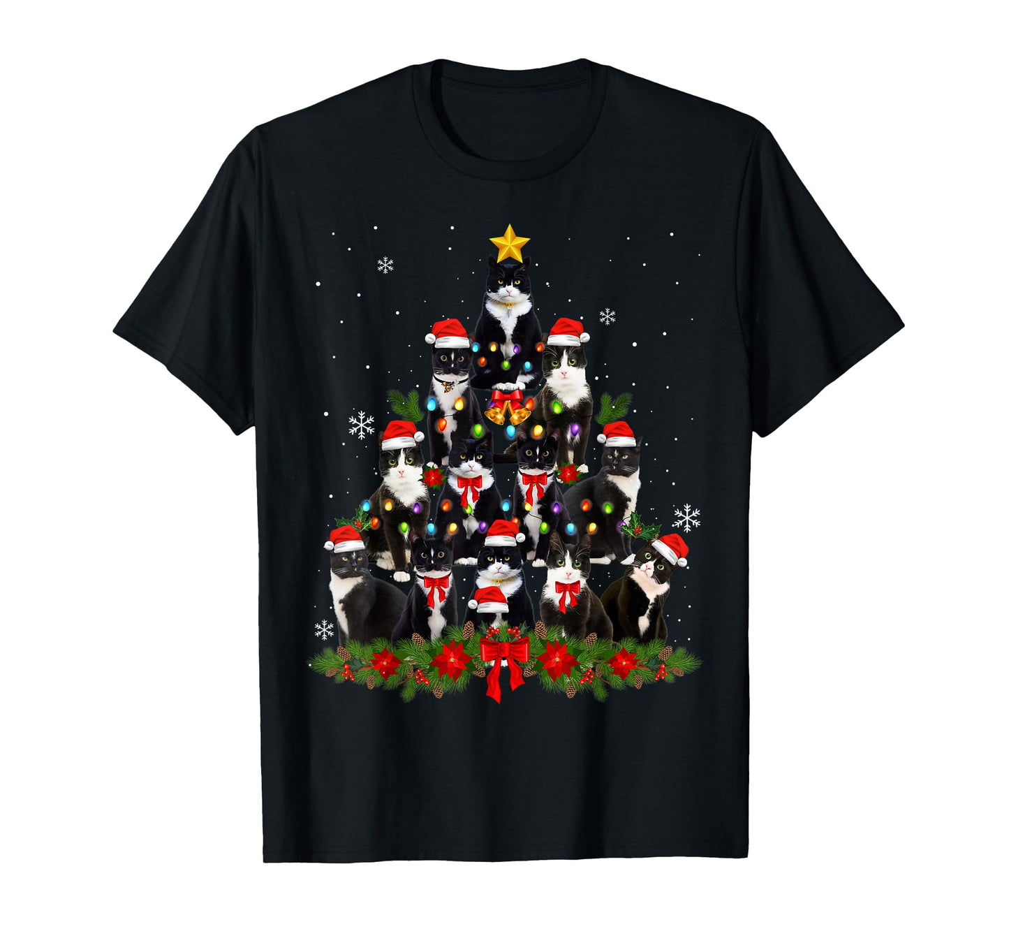 Tuxedo Cat Christmas Tree Tuxedo Cat Lights Xmas Matching T-Shirt
