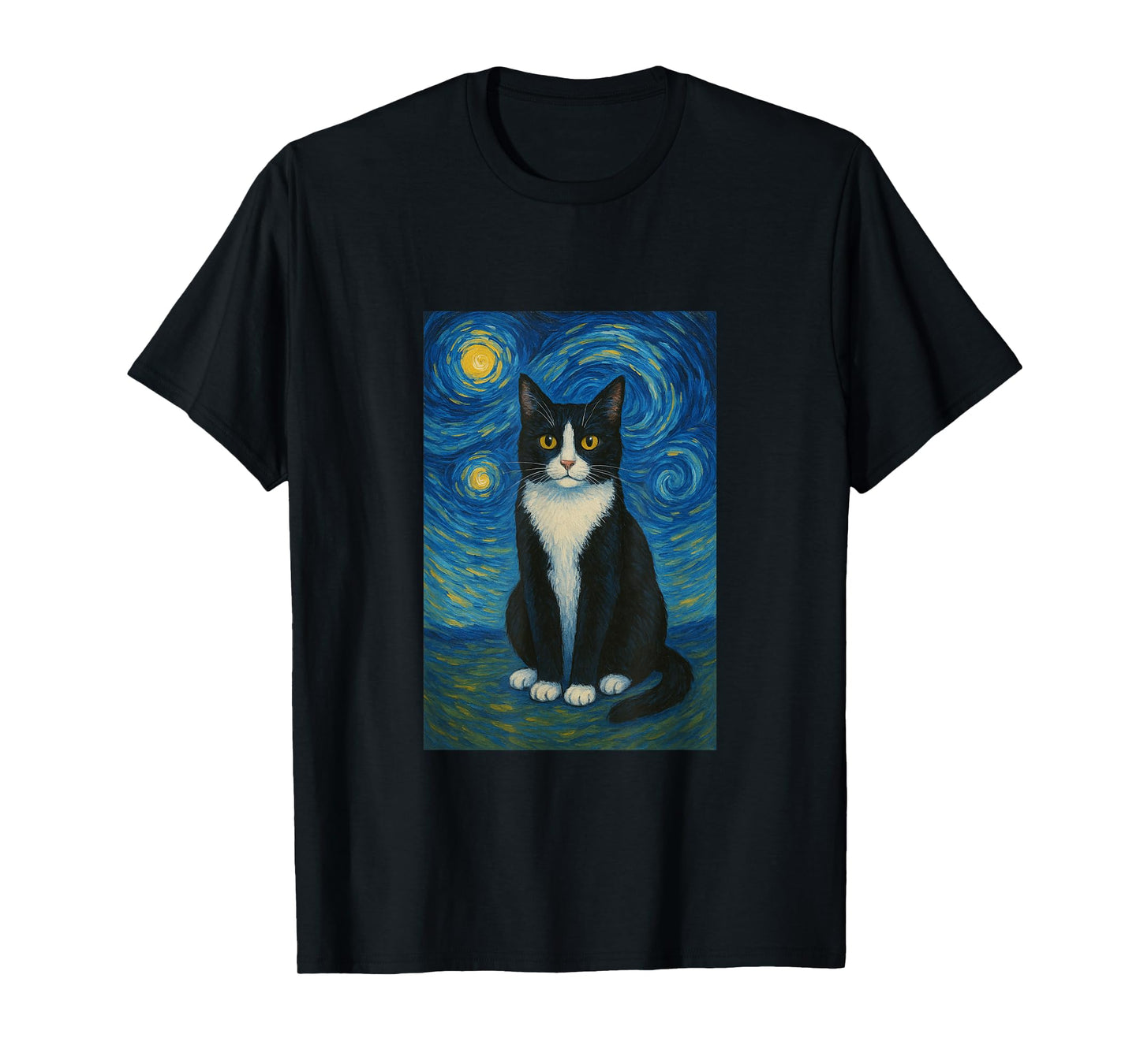 Tuxedo Cat Starry Night Shirt Van Gogh Painting Cat Lover T T-Shirt