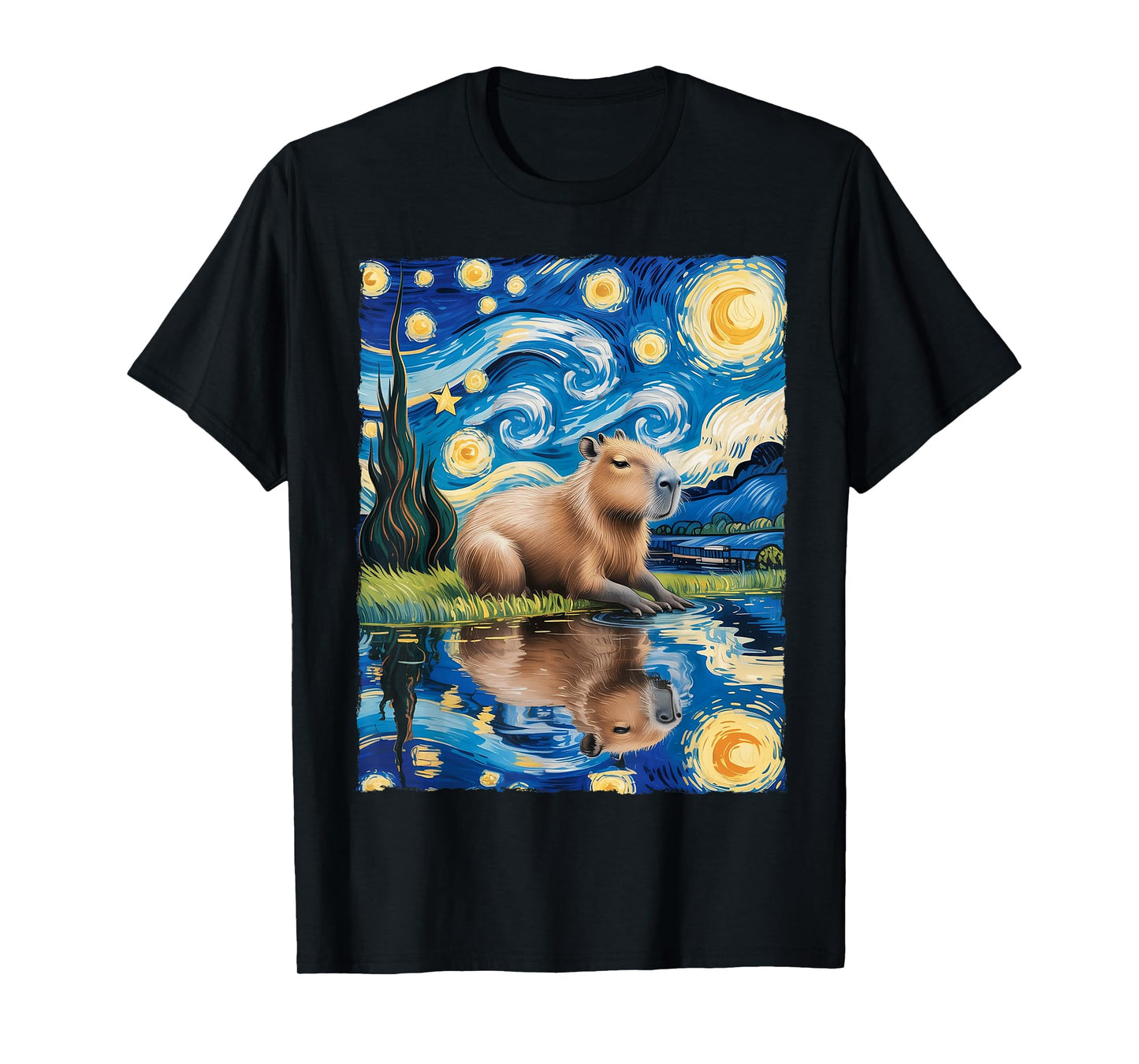 Funny Capybara Van Gogh Starry Night Art Rodent Capybara T-Shirt