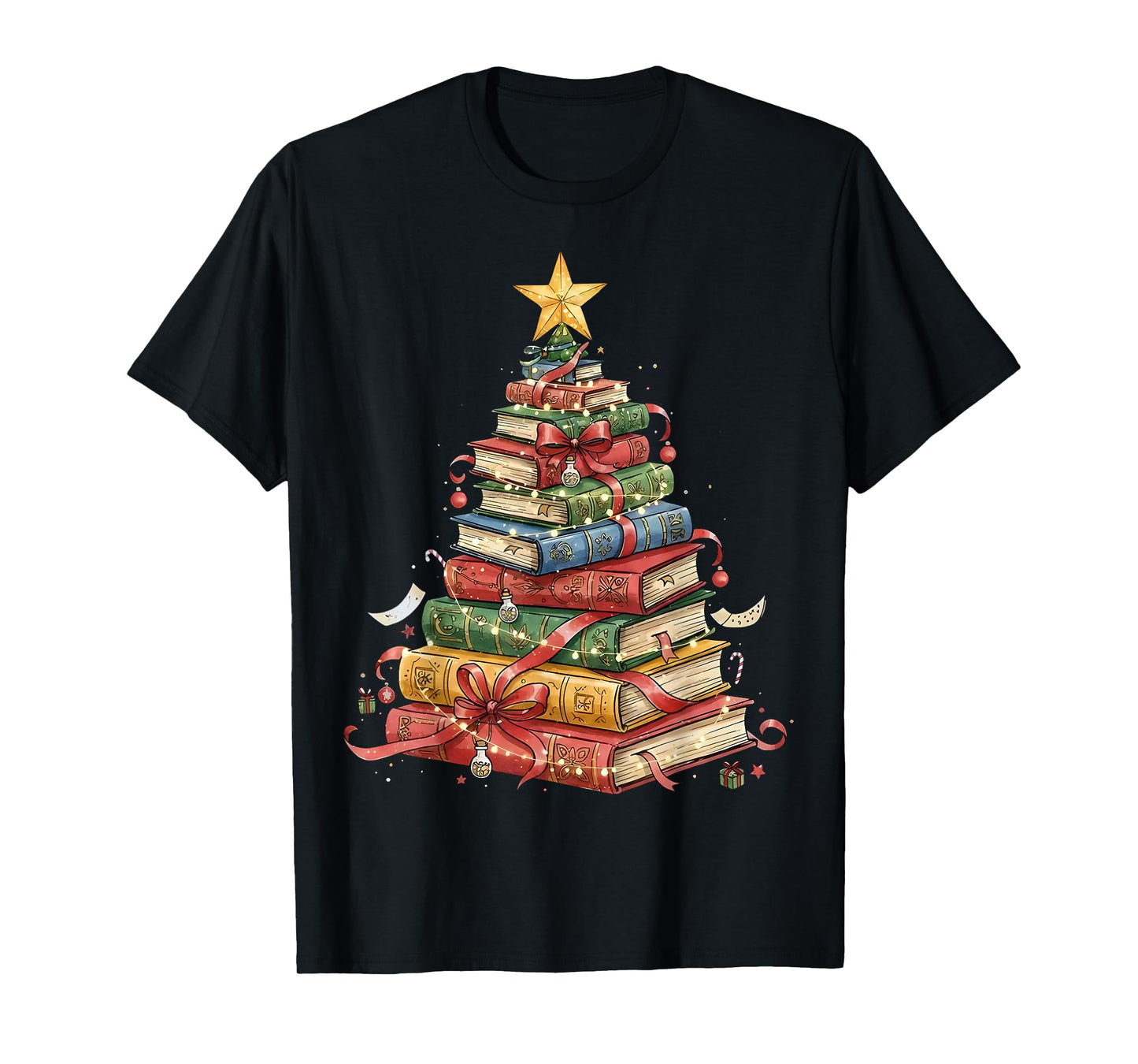 All Booked for Christmas Book Christmas Tree Lights T-Shirt