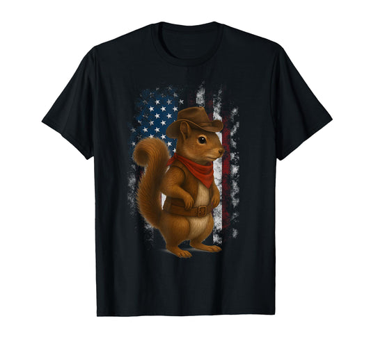 Patriotic Squirrel Cowboy USA Flag American 4th Of July T-Shirt