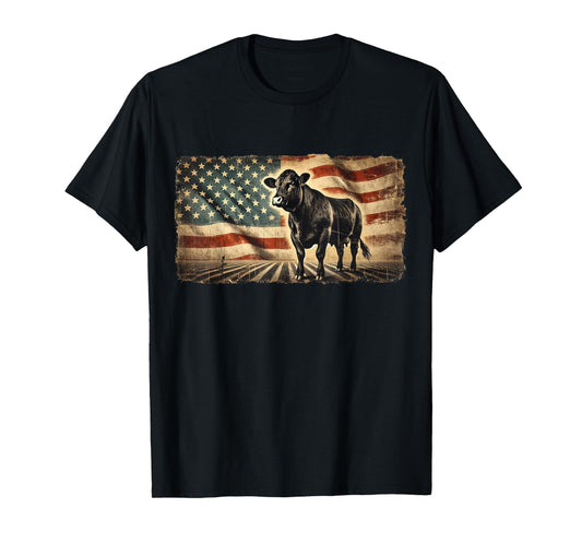 Angus Rancher USA American Flag Cow T-Shirt