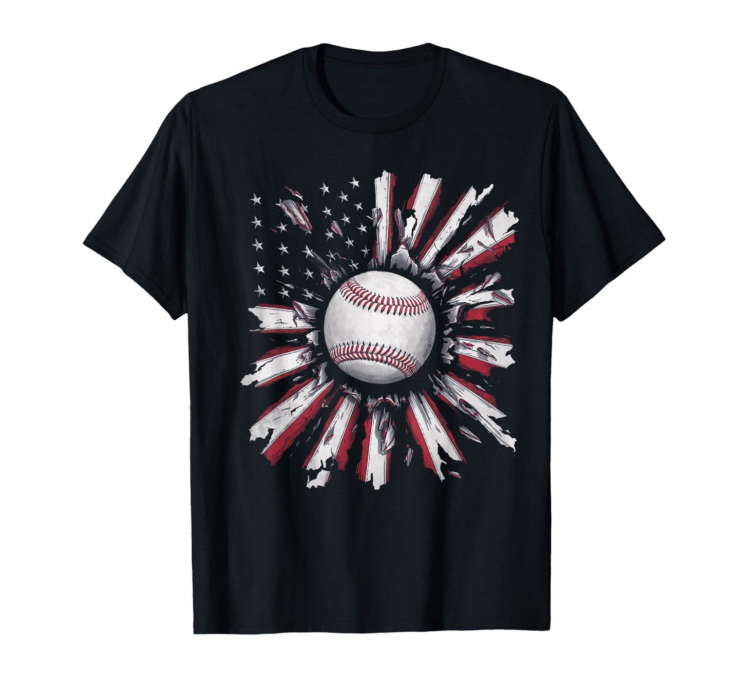 American Flag Baseball Player Bat Fan Catcher Pitcher USA T-Shirt
