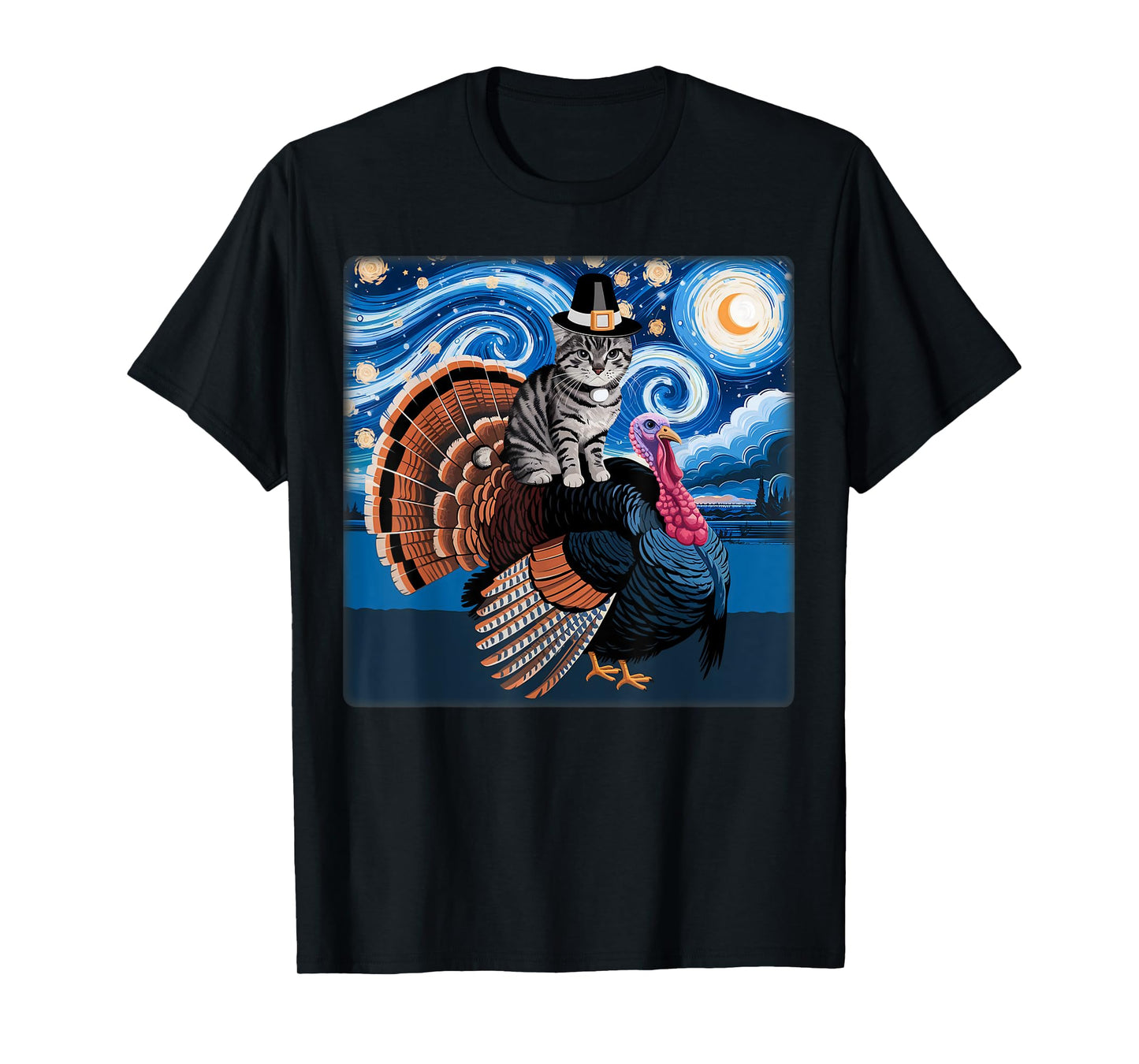 Thanksgiving Cat Pilgrim Turkey Custome Meow Cat Ride Turkey T-Shirt