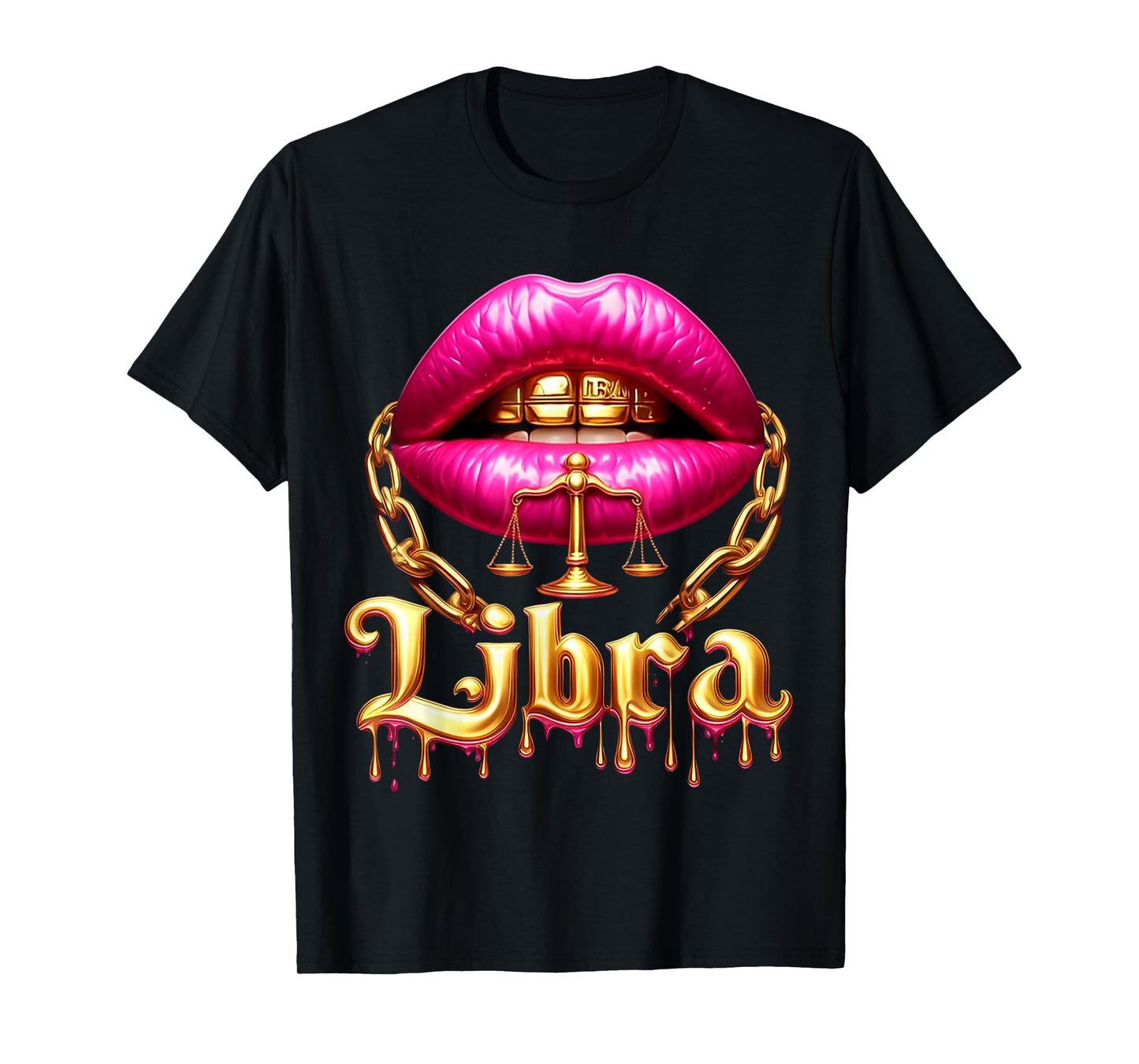 Libra Queens Birthday Pink Lips Afro Girls Libra Zodiac Sign T-Shirt