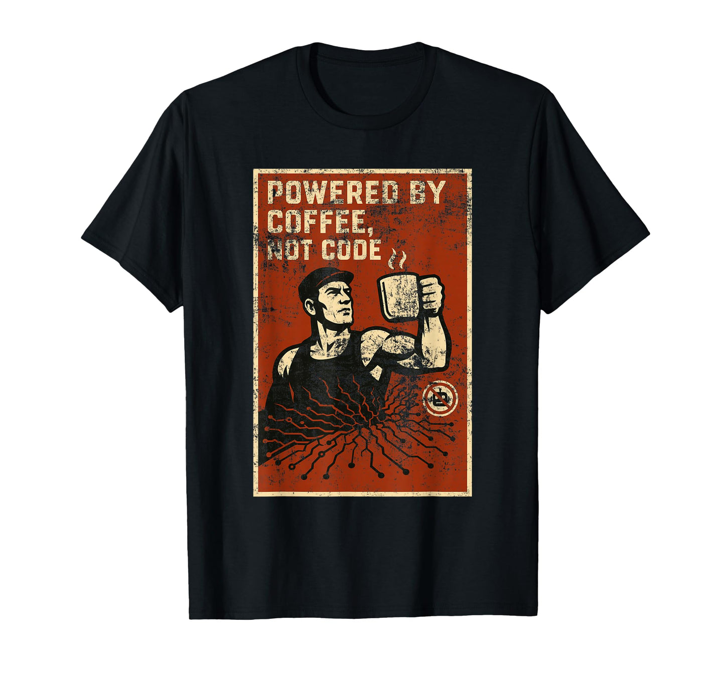 Clanker Free Powered by Coffee Not Code Retro Art T-Shirt