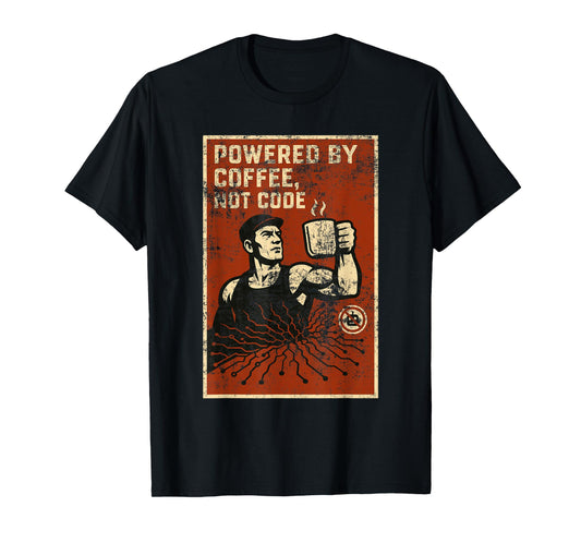 Clanker Free Powered by Coffee Not Code Retro Art T-Shirt