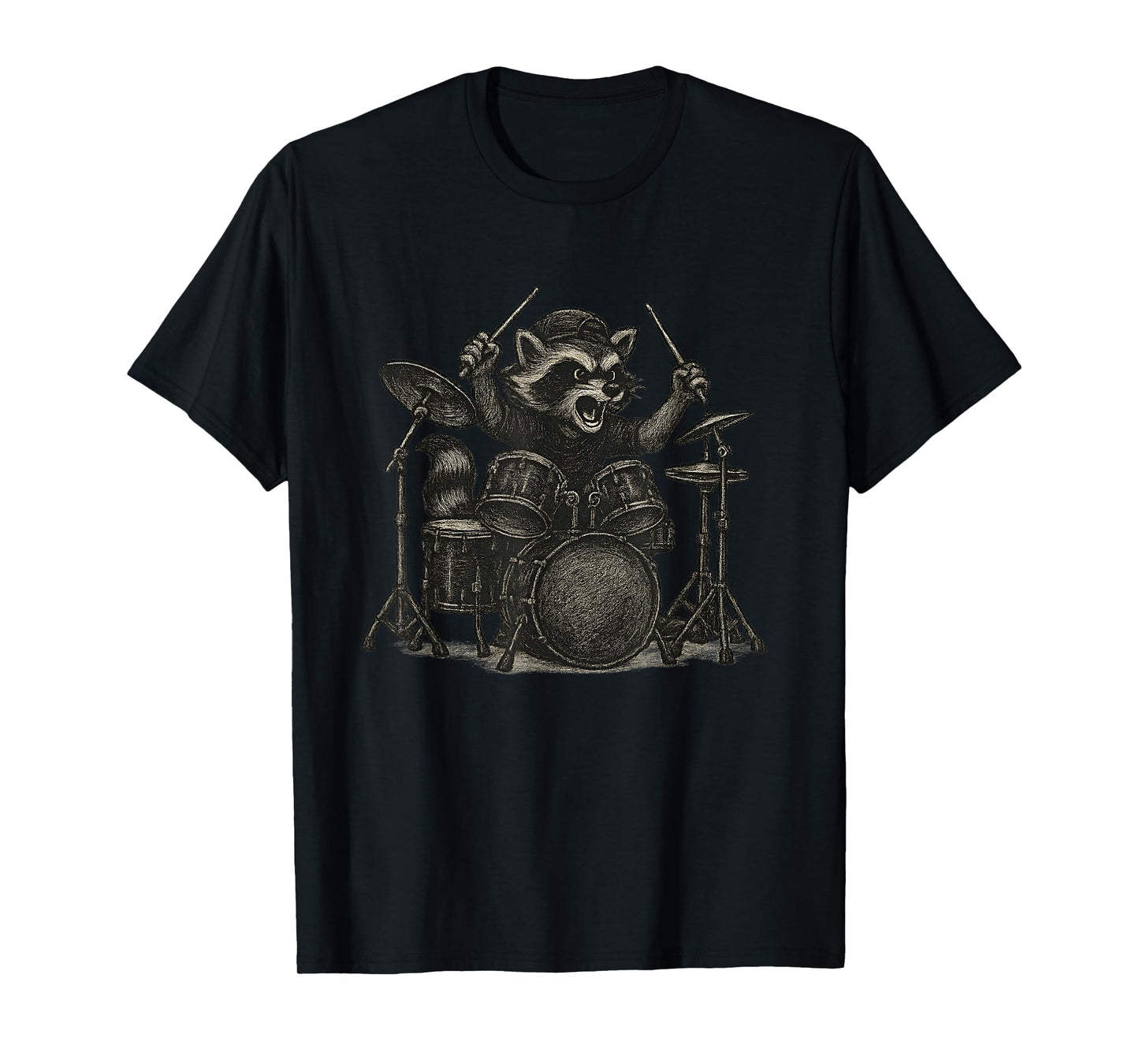 Raccoon Drummer Festival Vintage Rock Band Music T-Shirt
