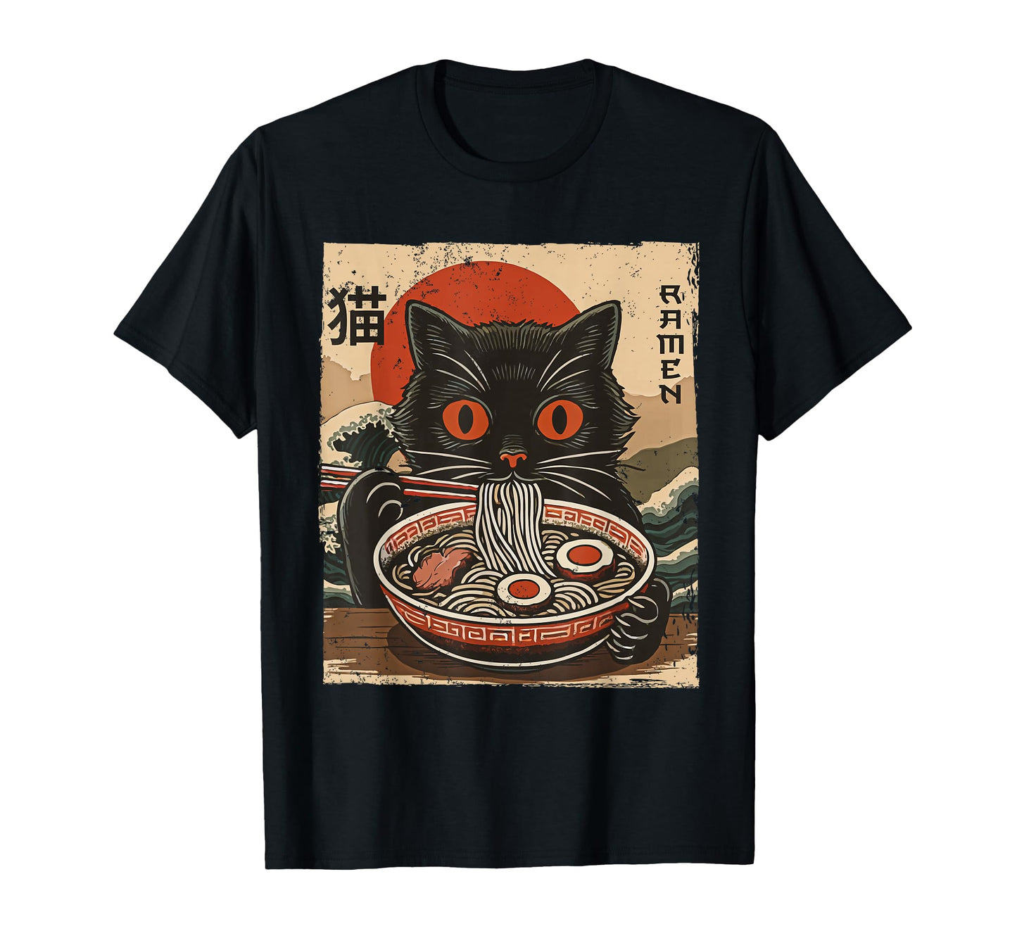 Kawaii Anime Cat Ramen Japanese Funny Graphic Tee Cat Lovers T-Shirt