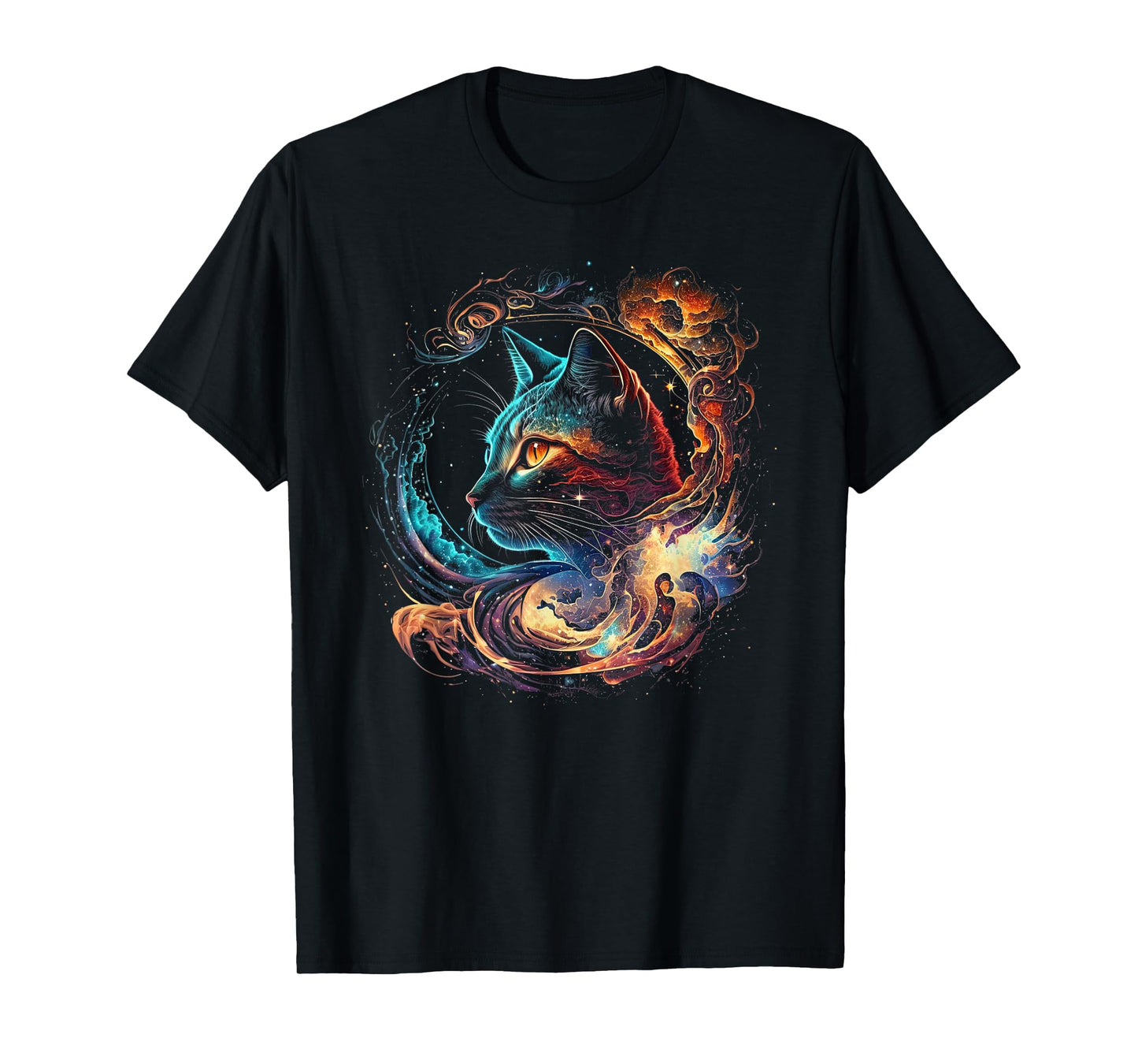 Cat in The Galaxy and Space Kitten Cat Head T-Shirt