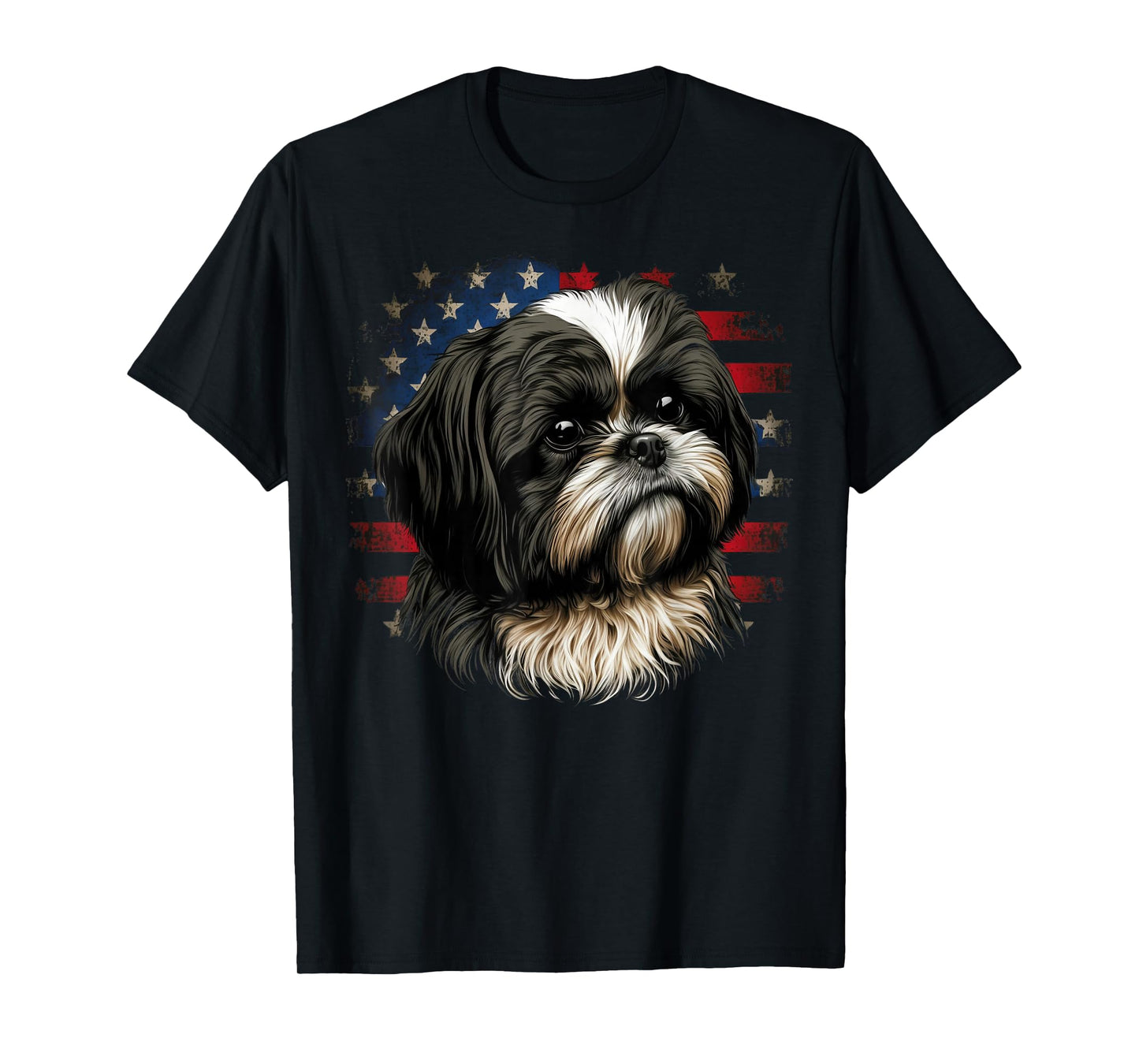 USA 4th Of July Shih Tzu on Patriotic American Shih Tzu T-Shirt