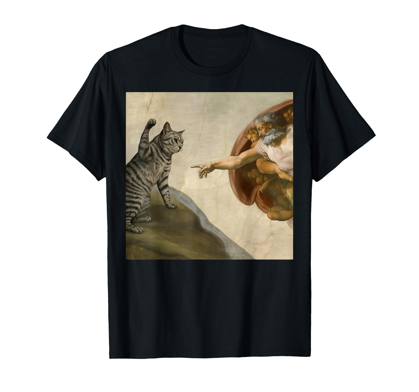 Funny Cat Meme in Creation of Adam Parody T-Shirt