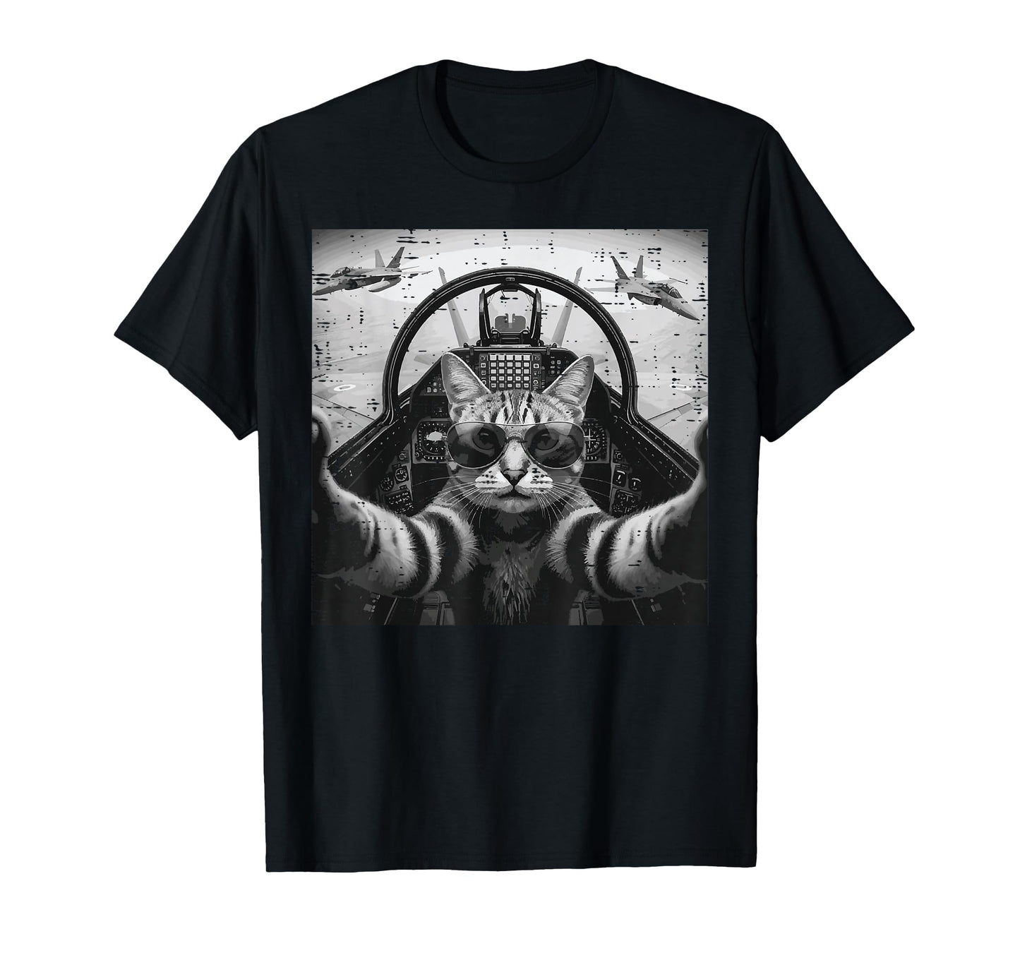 Cat Pilot Jet Fighter Selfie Funny Meme Men Women Boys Kids T-Shirt
