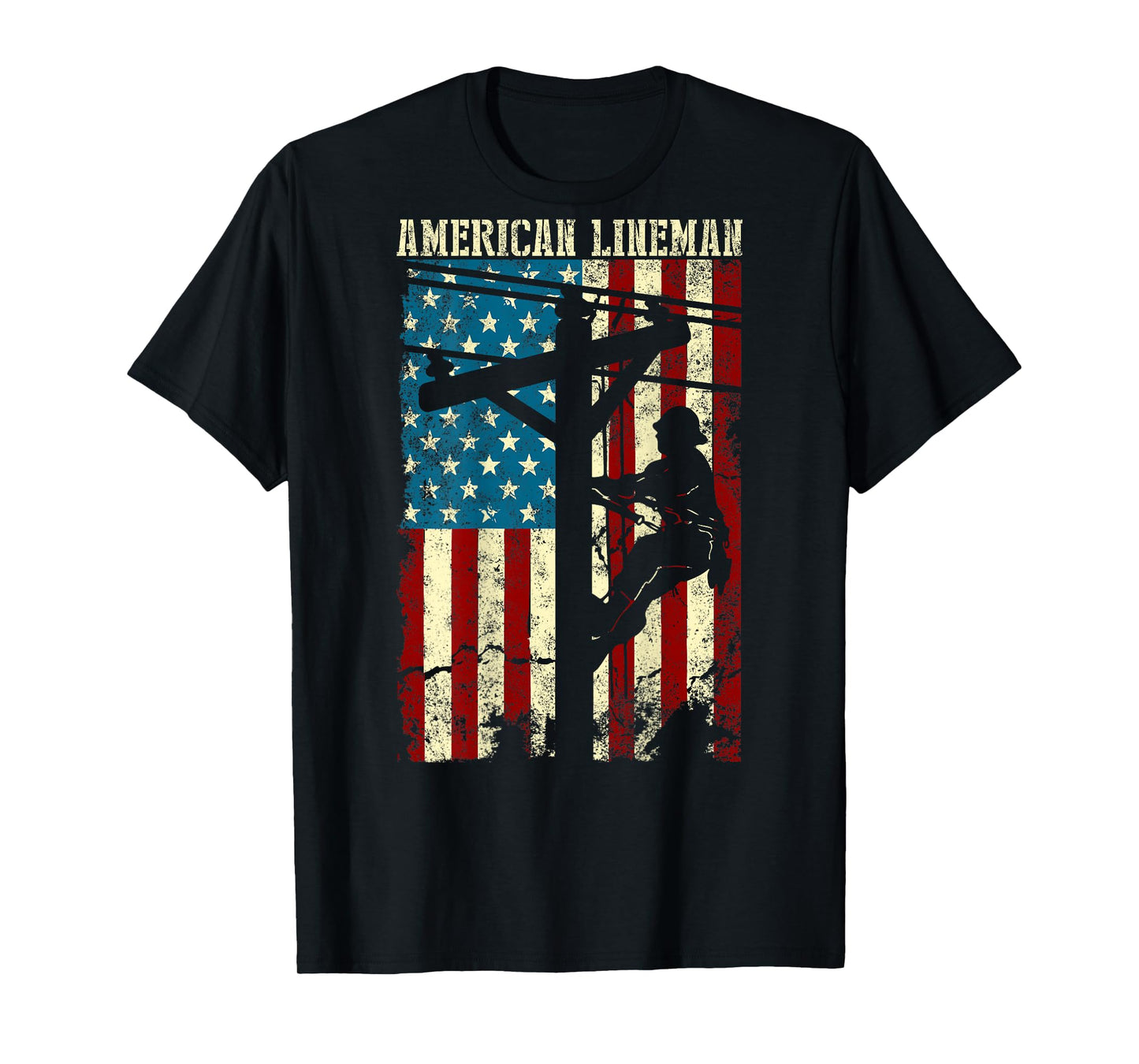 Lineman American Flag Electric Cable Gift Patriotic Lineman T-Shirt