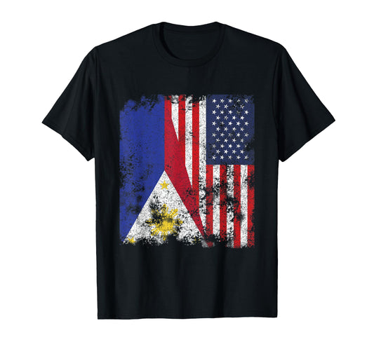 Philippines USA Flag Distressed - Half American T-Shirt
