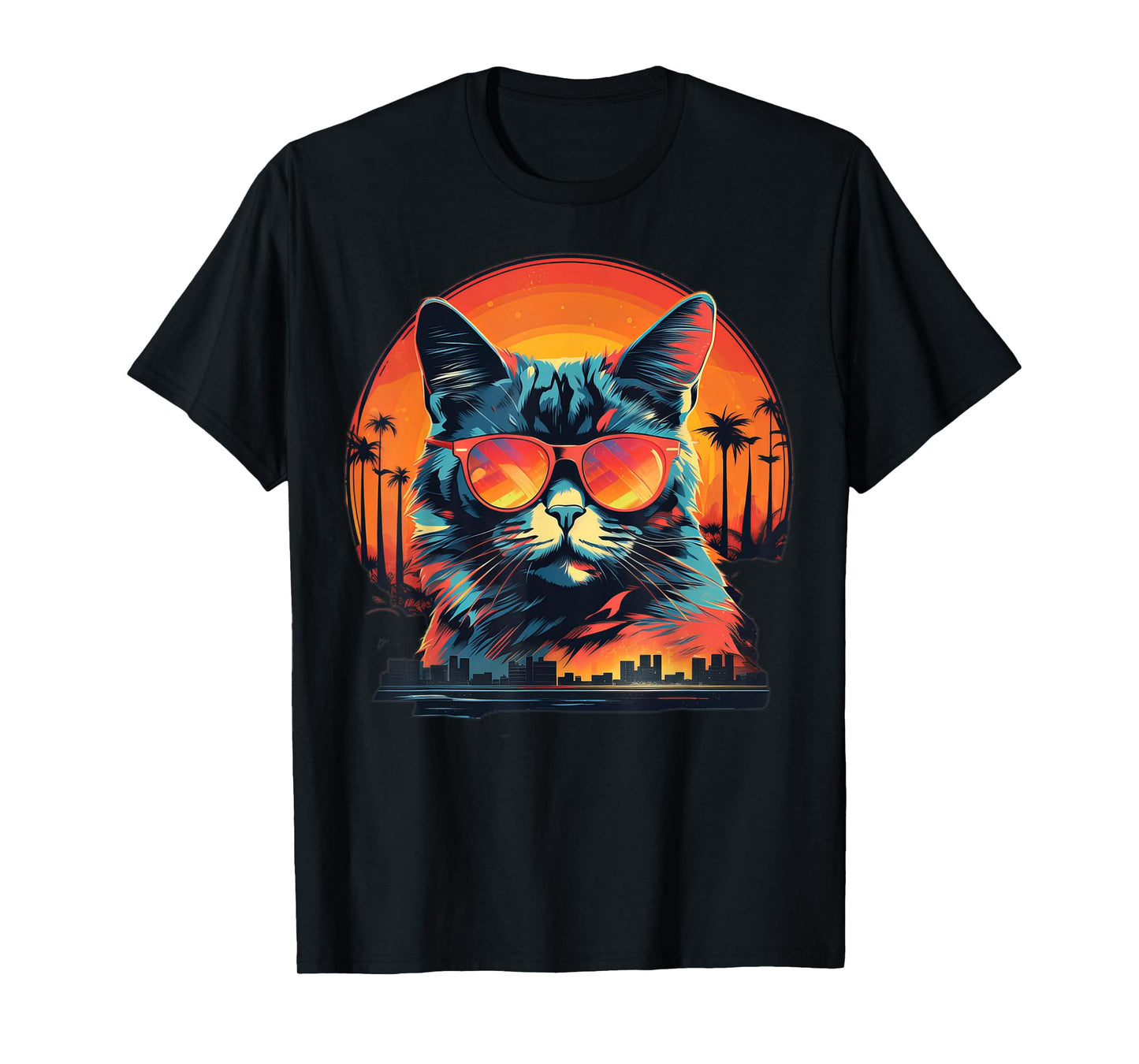 Gray Cat in Shades | Men's T-Shirt (S-6XL) | Graphic Tee T-Shirt