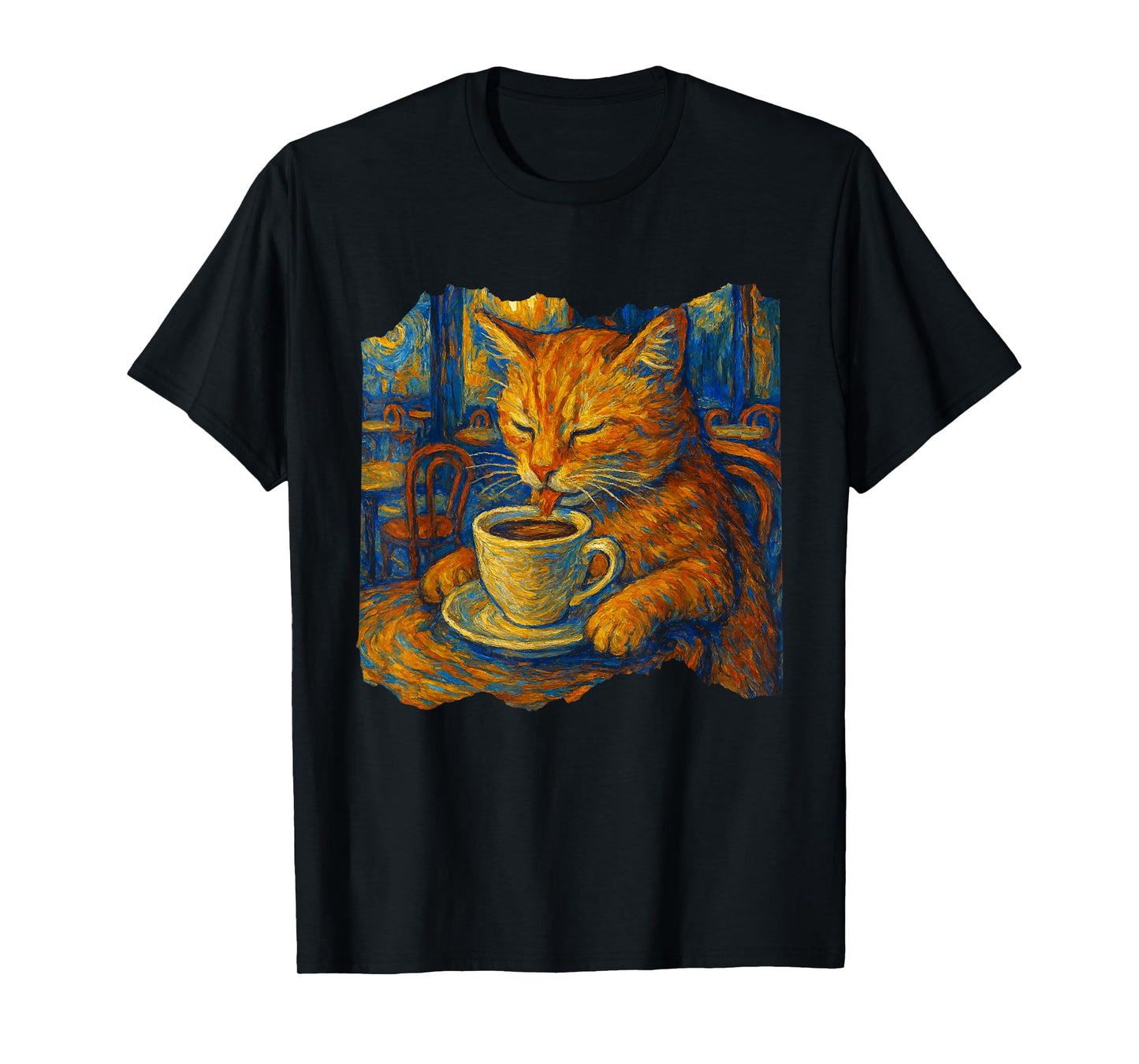 Van Gogh Cat Painting Funny Artistic Cat Coffee Lover T-Shirt
