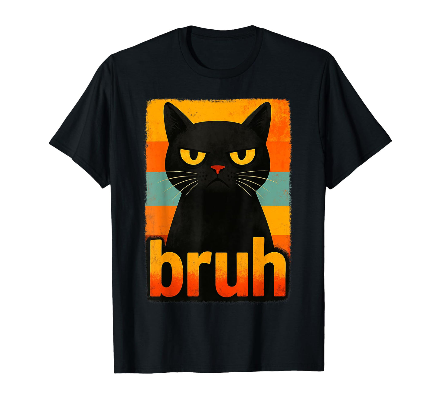 Funny Retro Bruh Black Cat Meme Graphic for Boys Girls T-Shirt