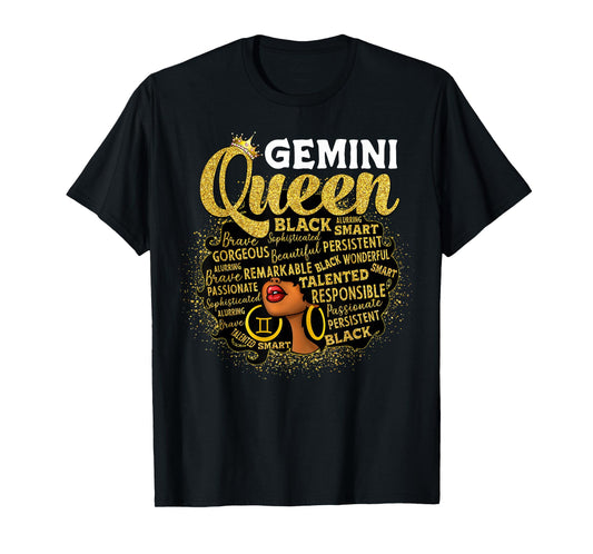 African American Women Zodiac Birthday Gemini Queen T-Shirt