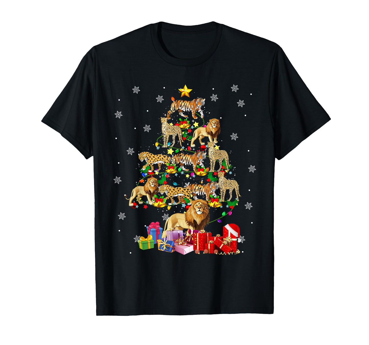 Wild Animal Christmas Tree Xmas Lion Tiger Cheetah Leopard T-Shirt