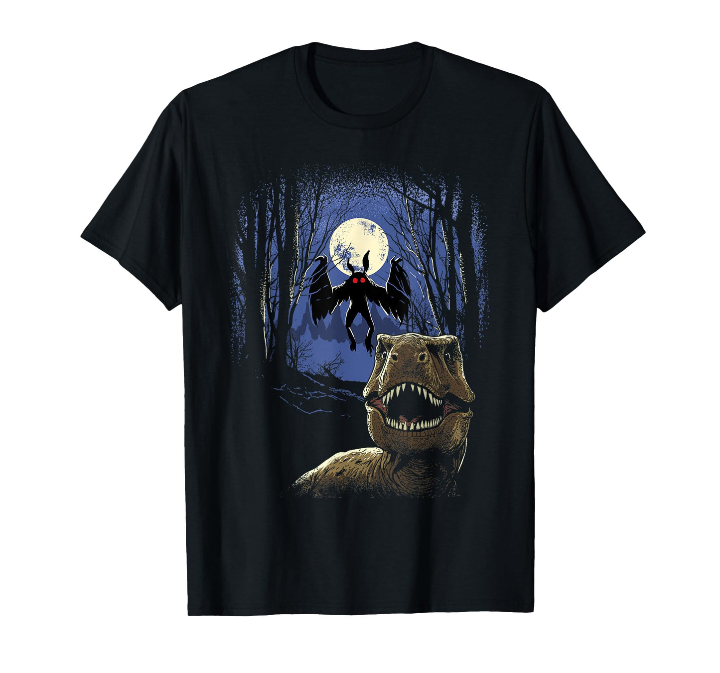 Scared Dinosaur Selfie Dinosaur With Mothman Monster Cryptid T-Shirt