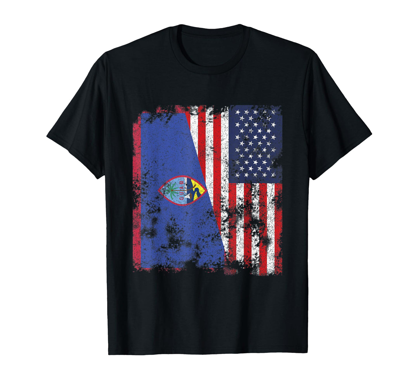 Guam USA Flag Distressed - Half American T-Shirt for Women Kids Men