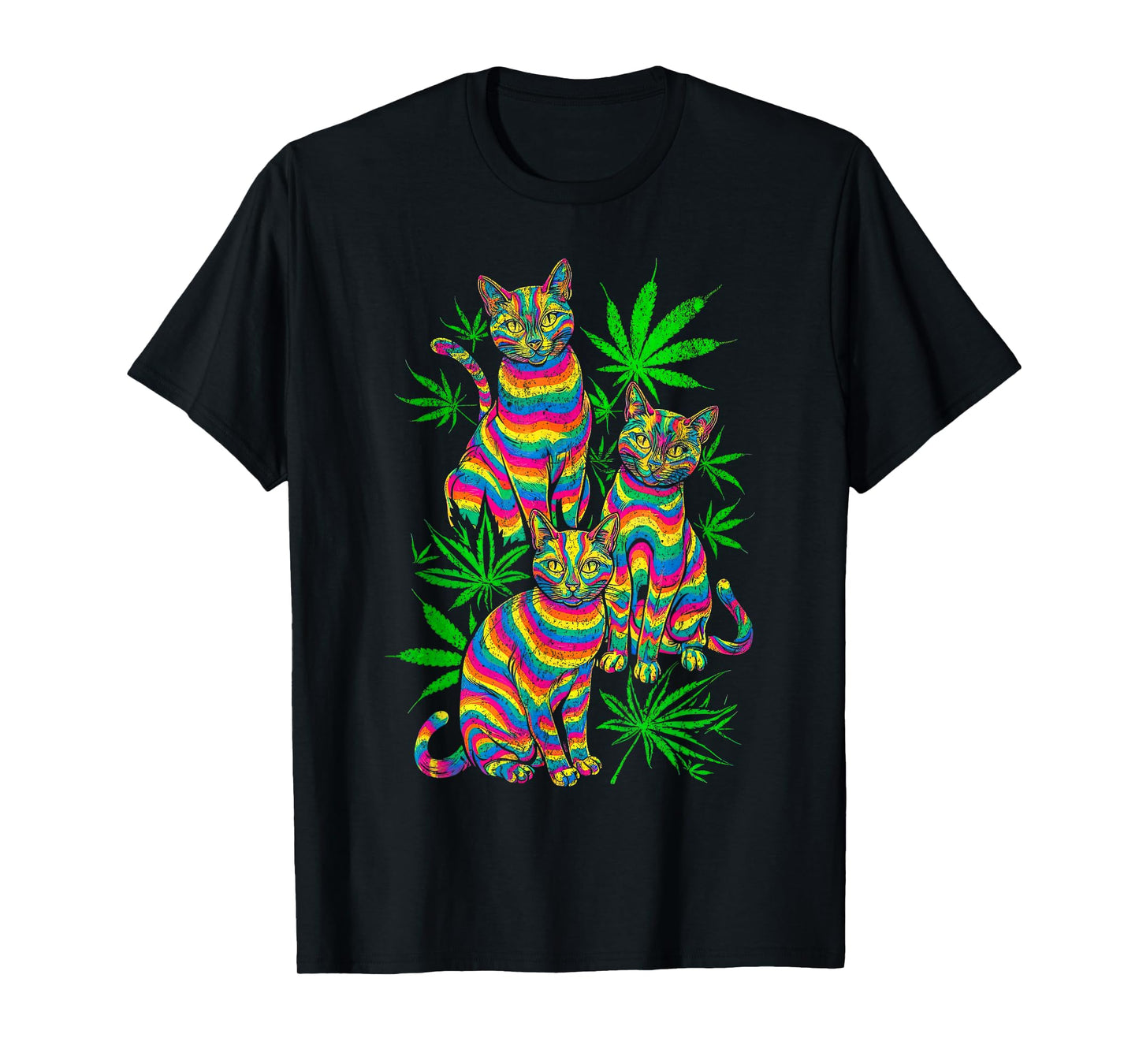 Psychedelic Cats Trippy Marijuana Pot Leaf Weed Cannabis 420 T-Shirt