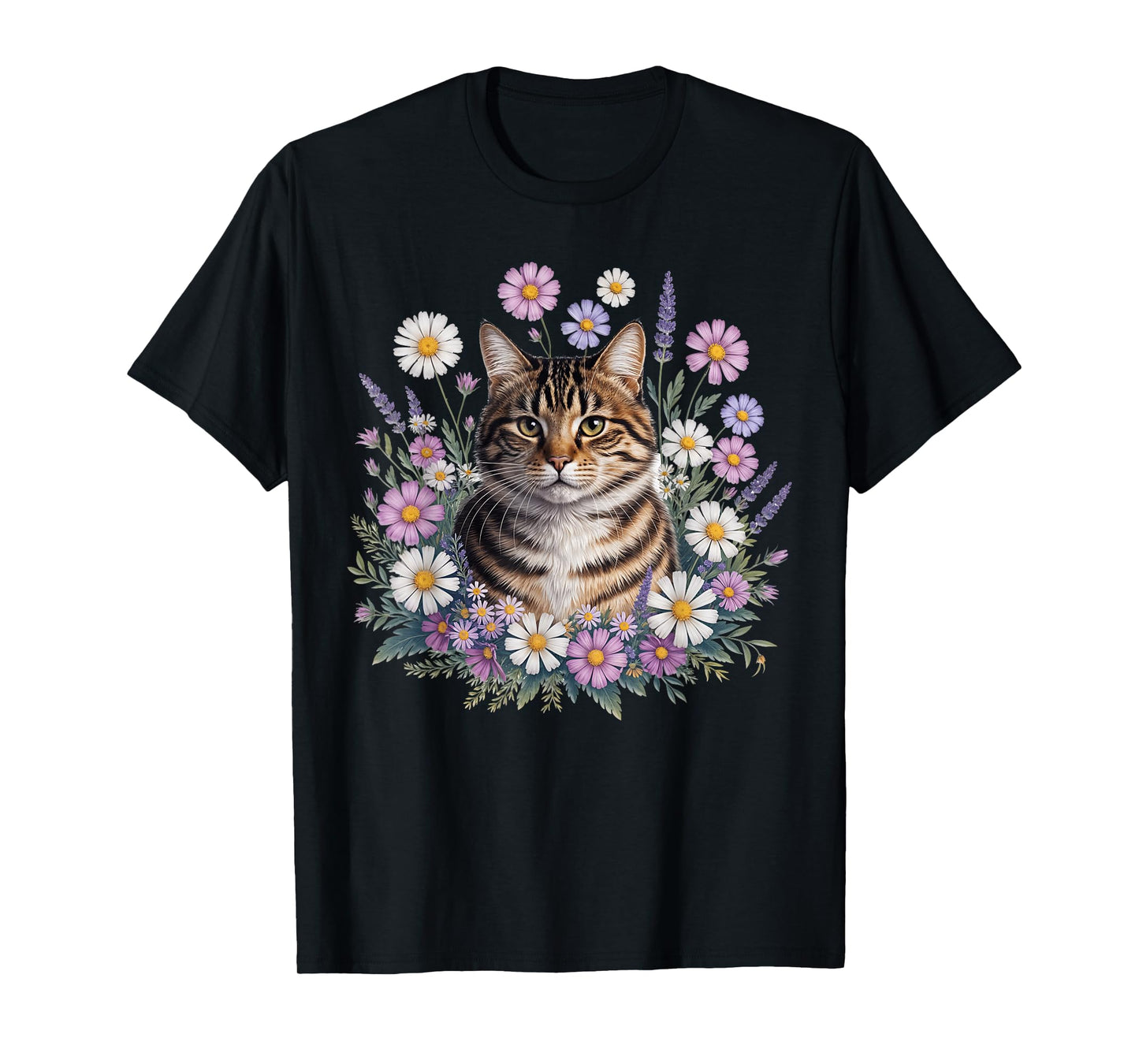 Cat Flowers Floral Cute Kitten Aesthetic Cat Lovers Garden T-Shirt