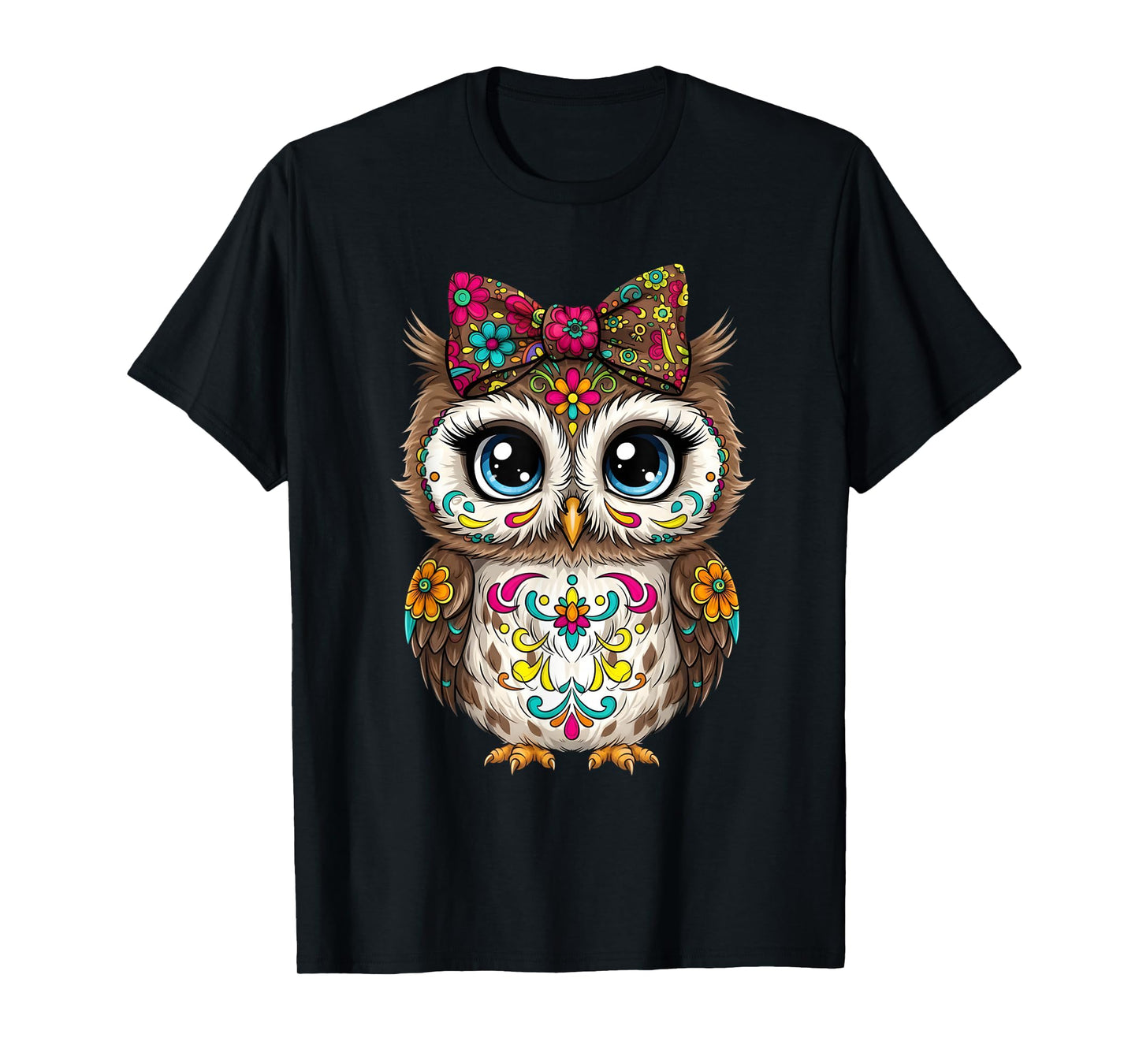 Cute Floral Owl Chibi Forest Folk Art Character Design T-Shirt