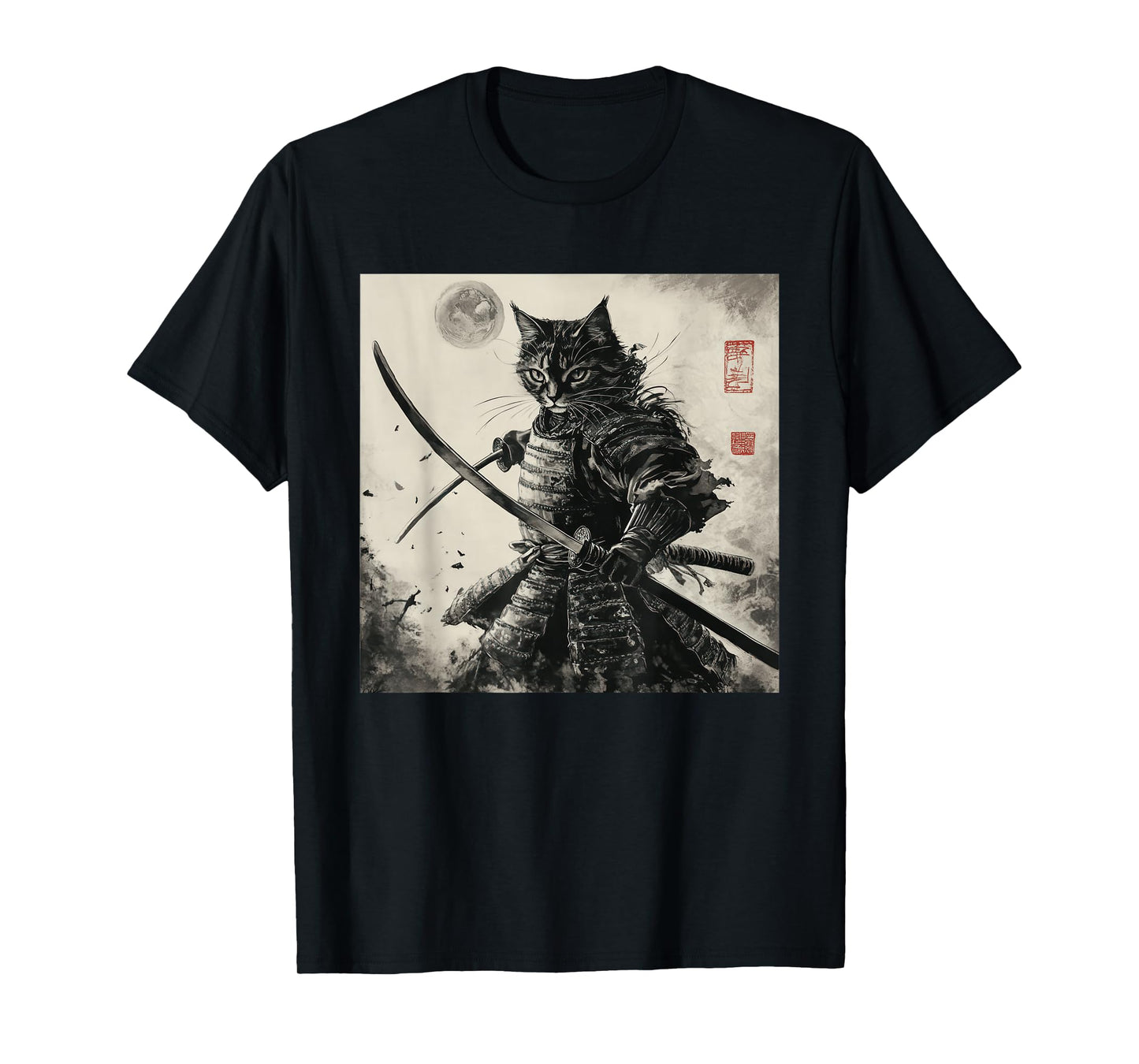 Funny Cat Japanese Samurai Ukiyo-E Art T-Shirt