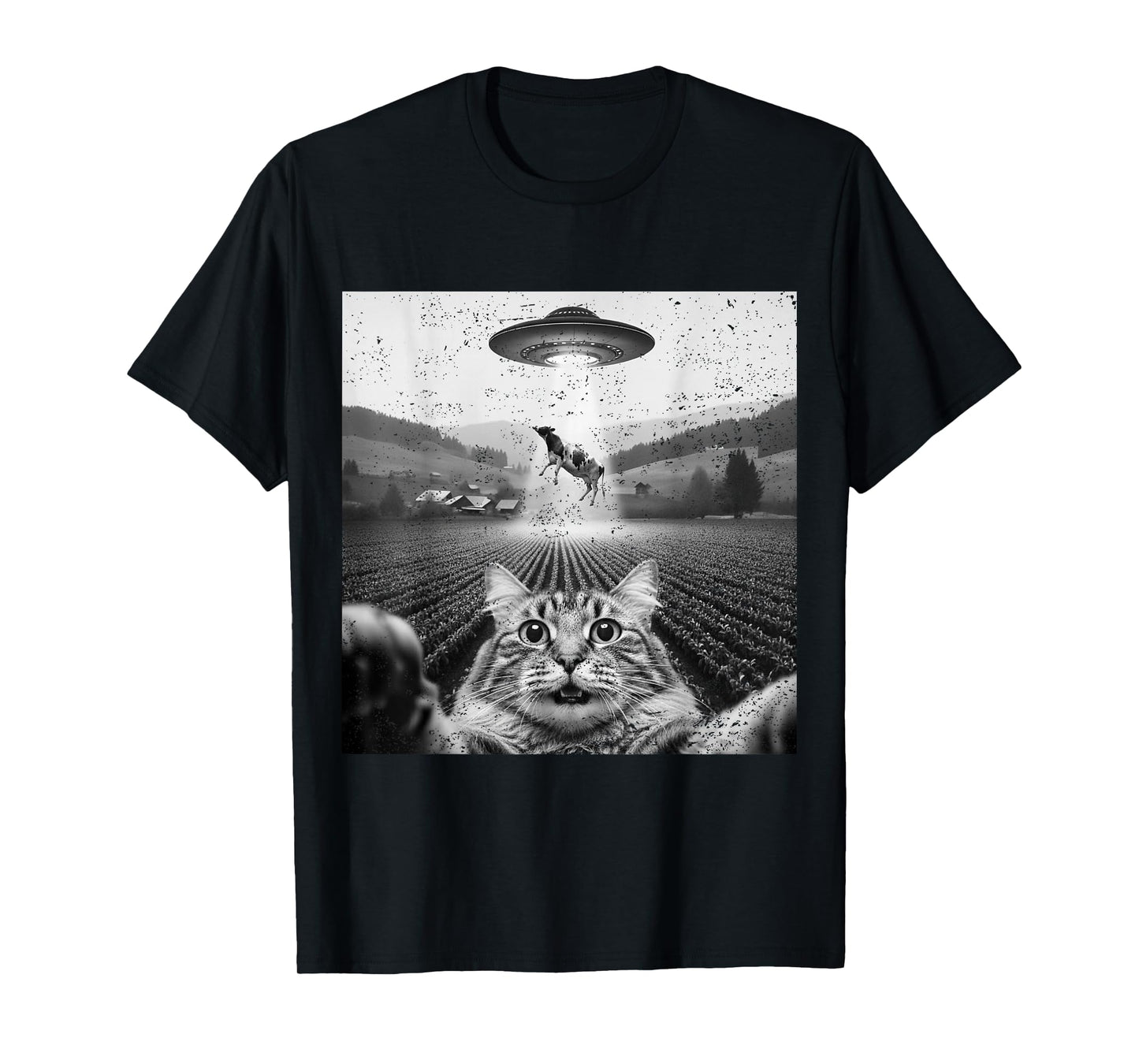 Hilarious Cat Selfie UFO Cow Abduction Alien Meme Design T-Shirt