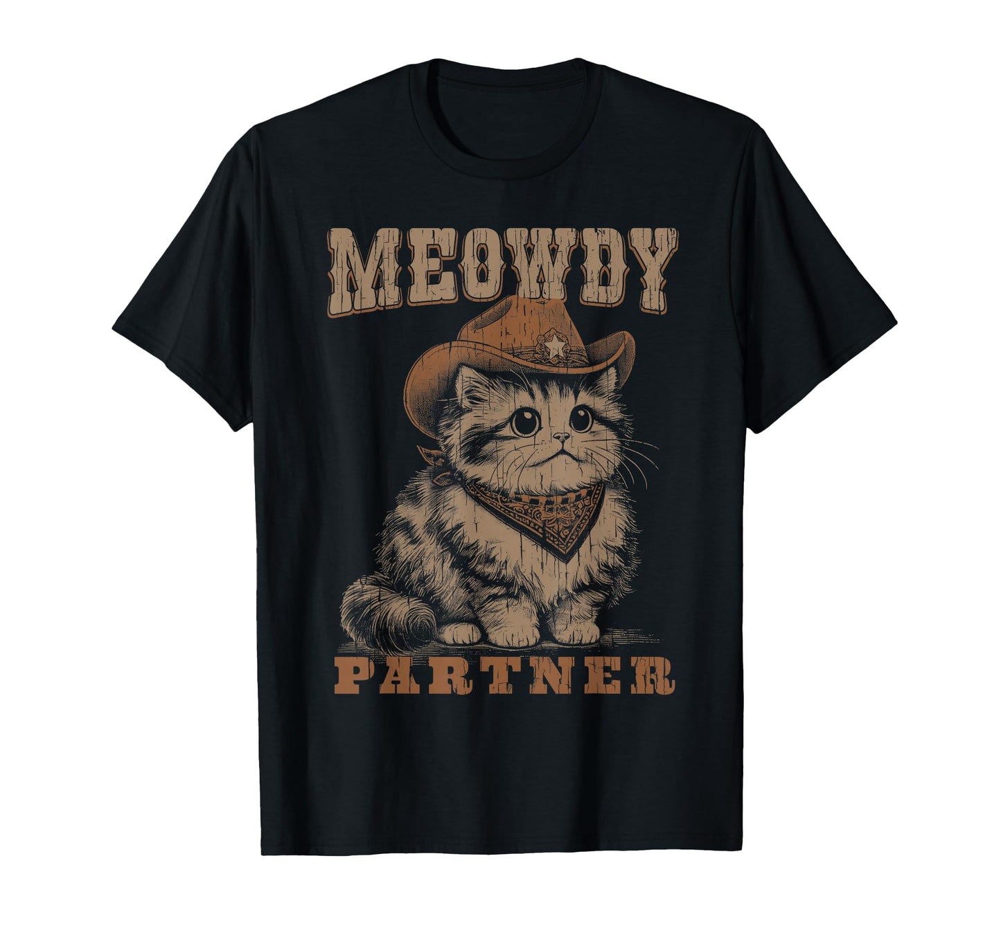 Meowdy Partner Funny Cat Cowboy Vintage Graphic T-Shirt
