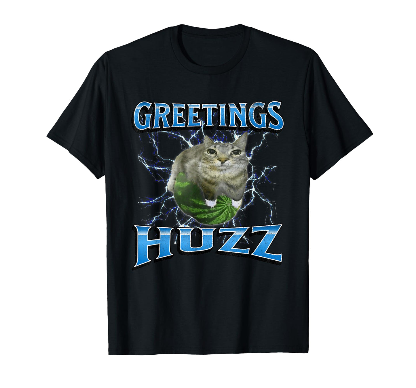 Greetings Huzz Funny Watermelon Cat Meme Bootleg Graphic T-Shirt for Men Women